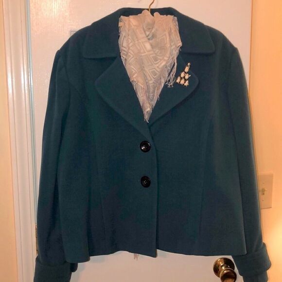 Vintage Jackets & Blazers - XXL Two Button Front Collared Teal Pea Coat